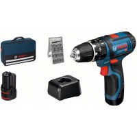 BOSCH GSB 12V-15 smūginis gręžtuvas - suktuvas 2x2 Ah + 25 priedai